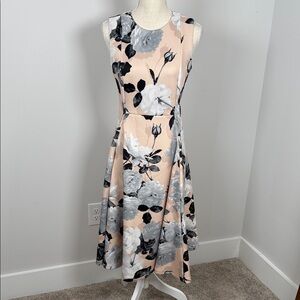 Calvin Klein Floral Midi Dress - Black, Gray, Cream